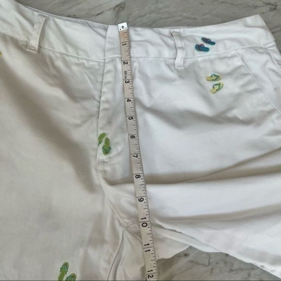 Bamboo Traders white cotton bermuda shorts with embroidered flip flops size 10 - Picture 4 of 7